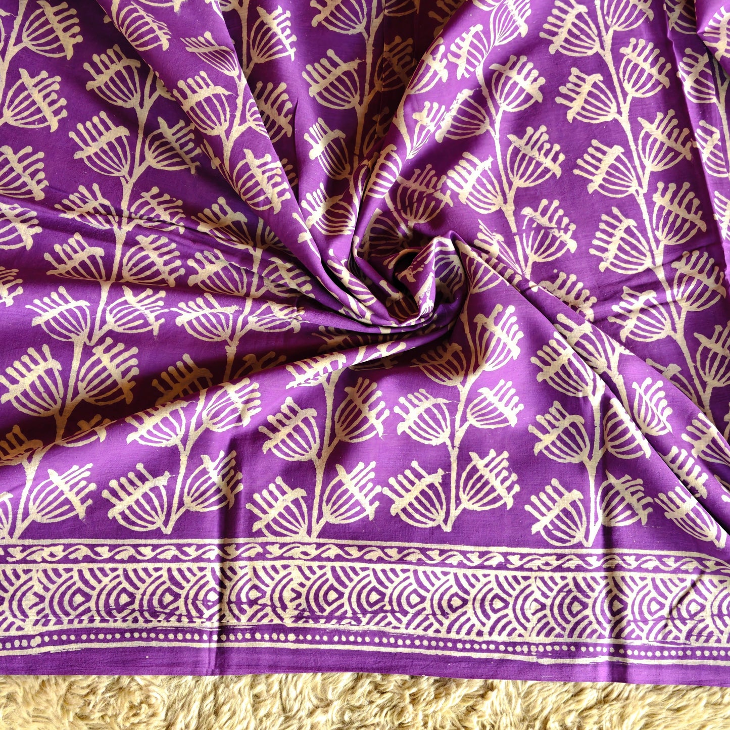 Lavender ajrakh block printed mul cotton saree