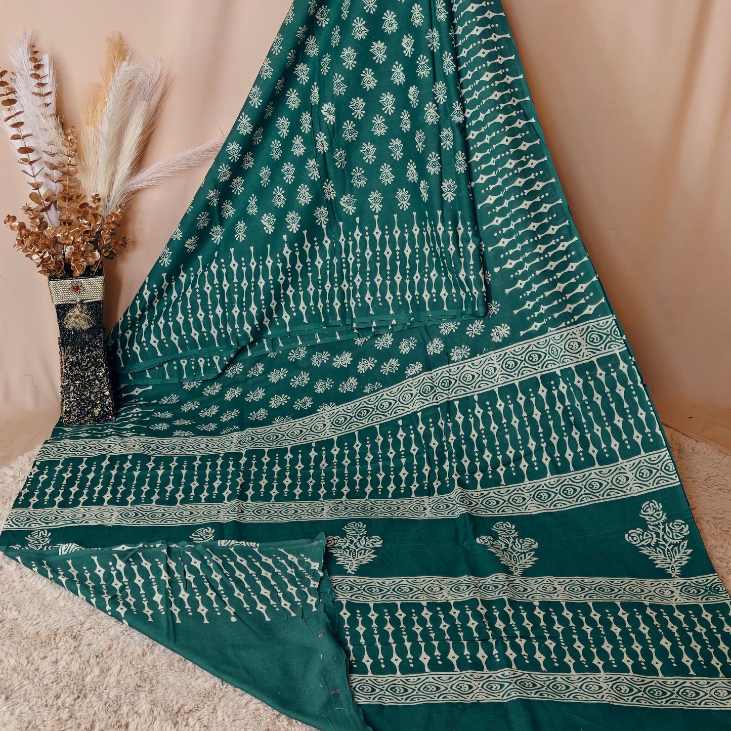 Sea green Ajrakh block printed mul cotton