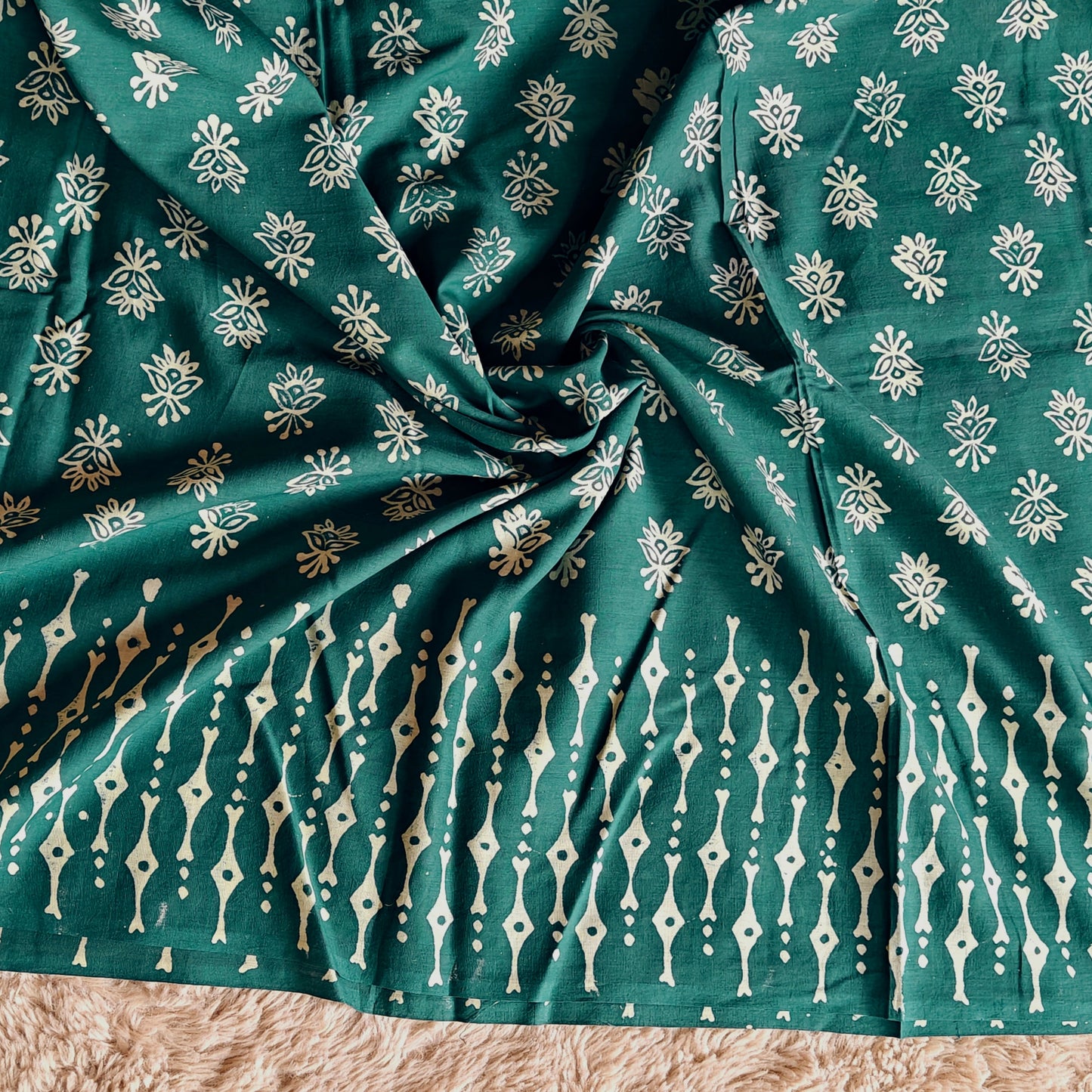 Sea green Ajrakh block printed mul cotton