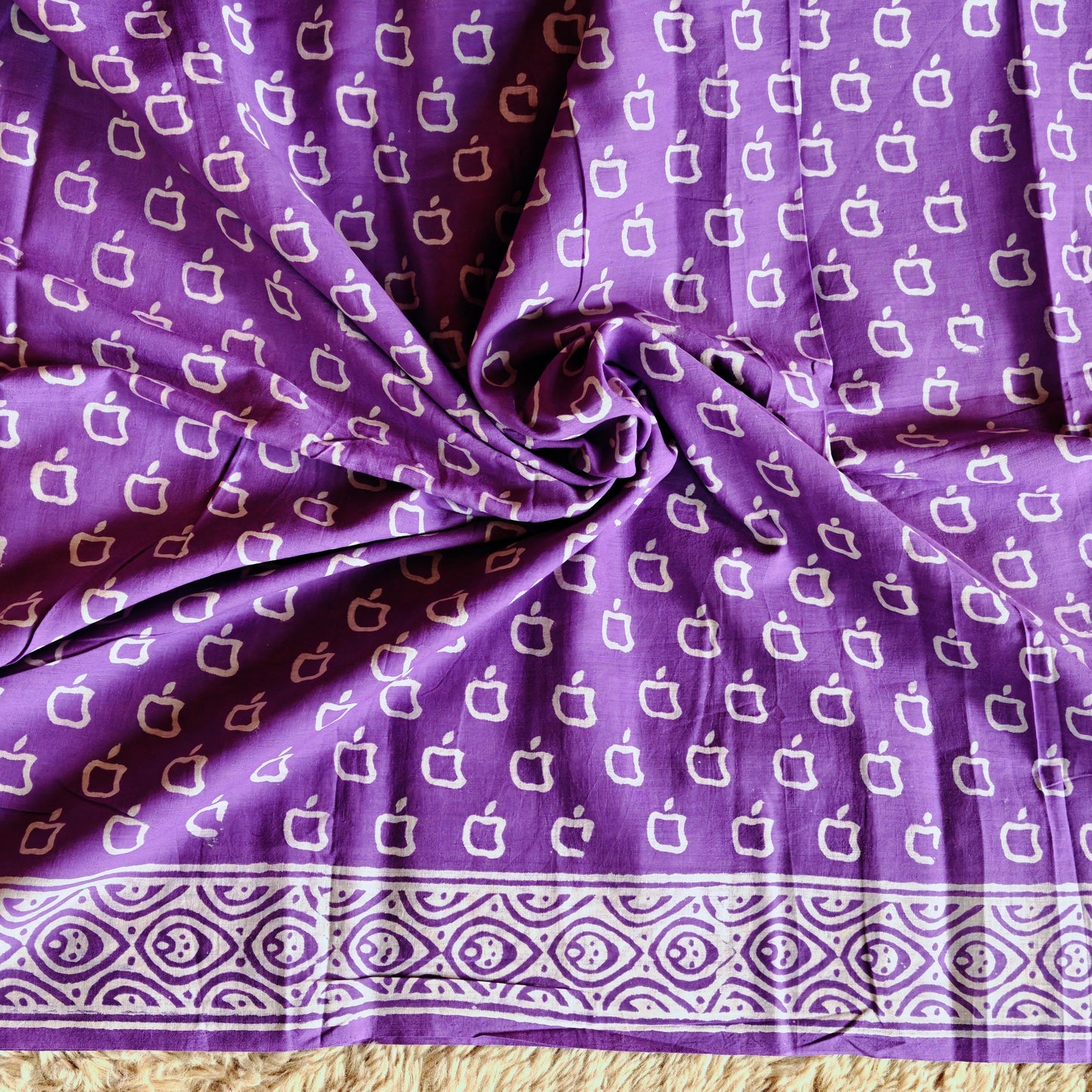 Lavender ajrakh block printed mul cotton saree