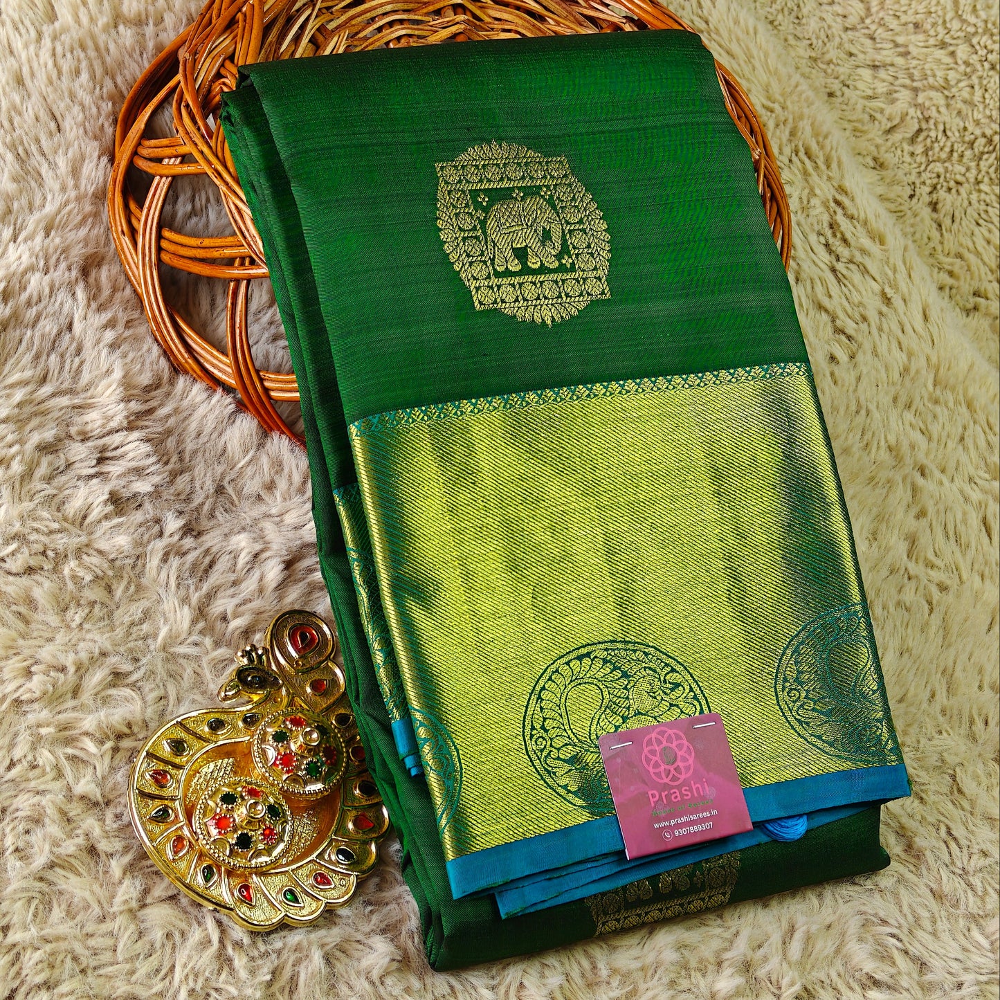 Green pure handloom kanchi silk saree
