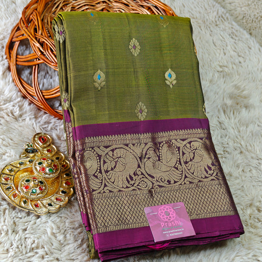 Mehandi green pure silk kanchi butta saree