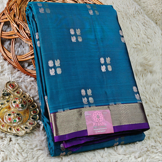 Blue pure silk kanchi butta saree