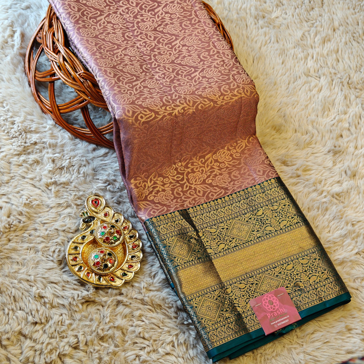 Onion pink pure silk kanchi brocade saree