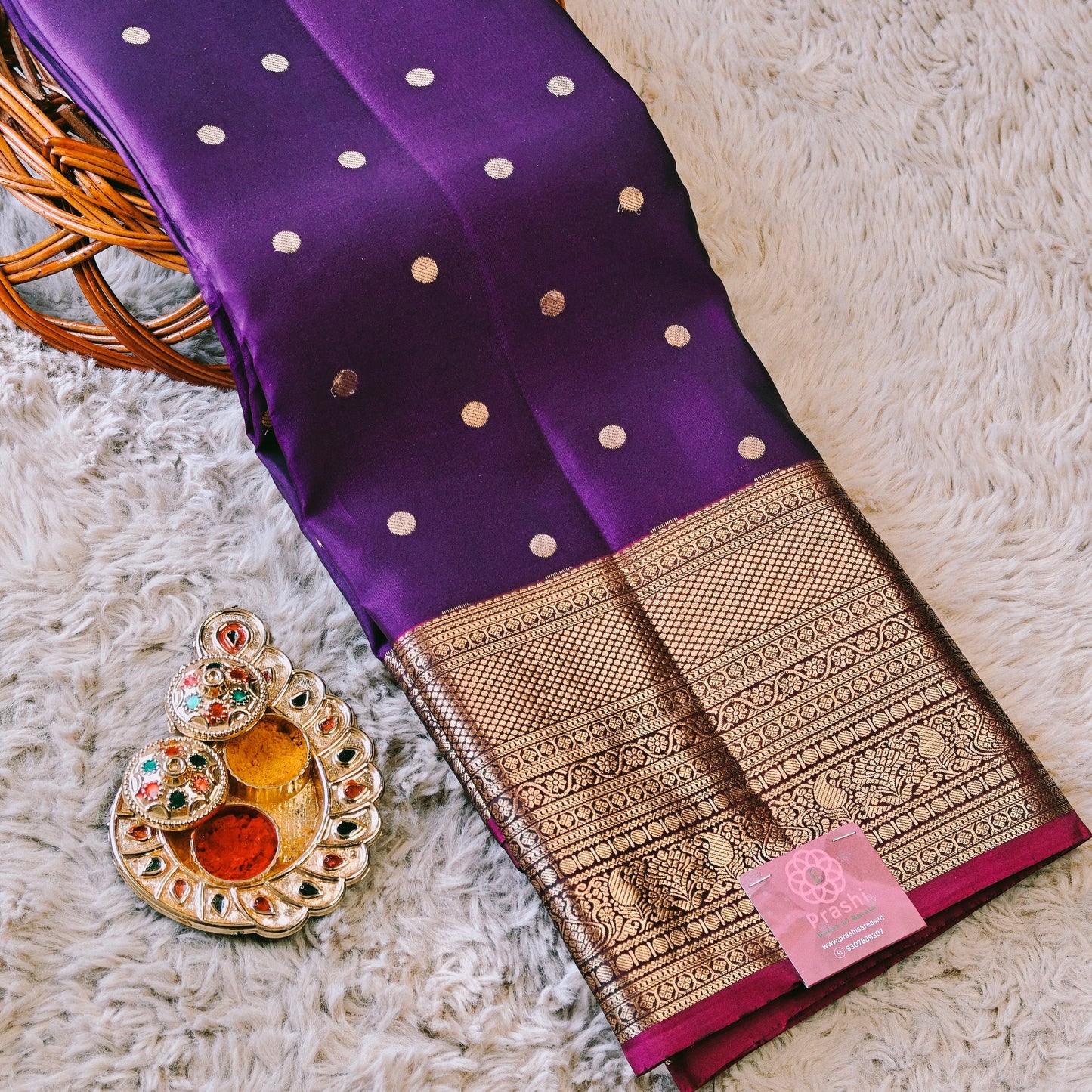 Purple pure silk kanchi butta saree