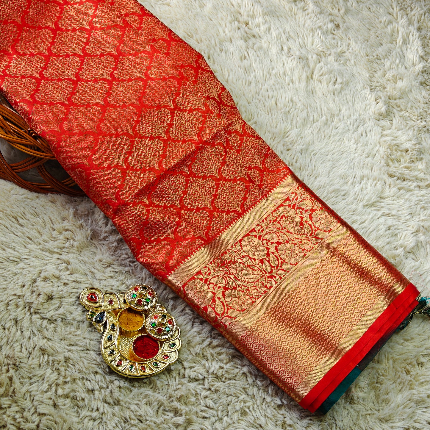 RED soft silk brocade saree