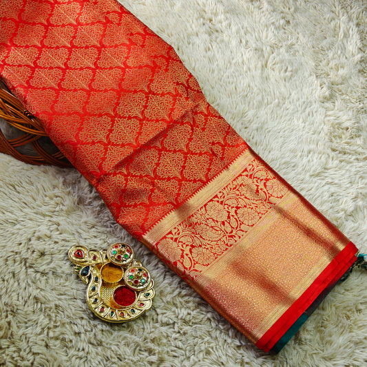 RED soft silk brocade saree