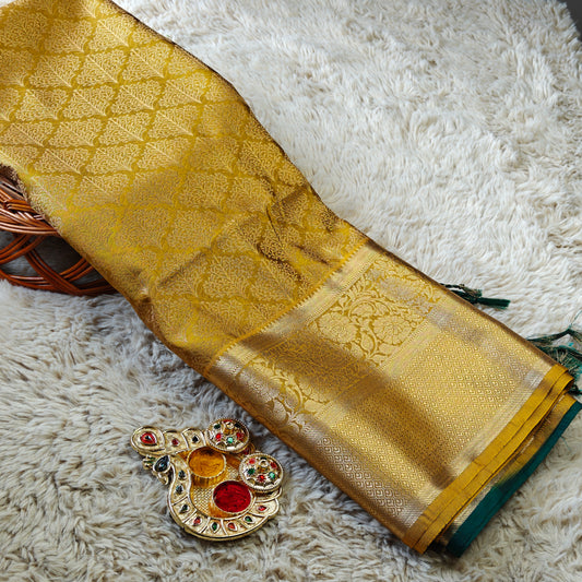 Mustared yellow soft silk brocade saree