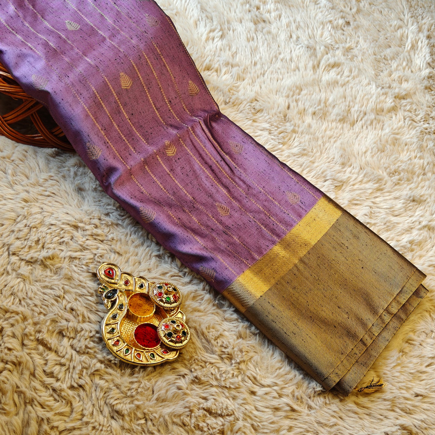 Lavender soft silk zari lines saree
