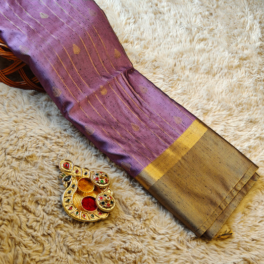 Lavender soft silk zari lines saree