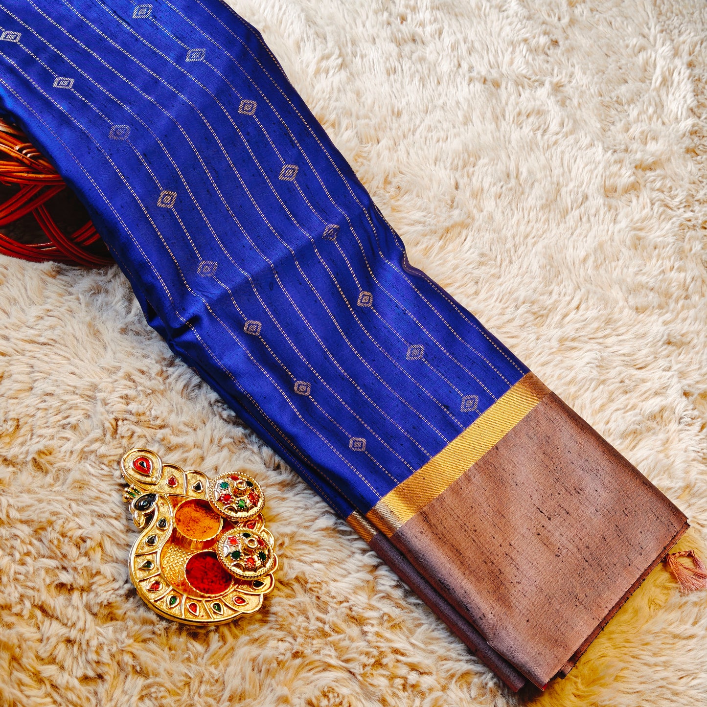 Royal blue soft silk zari lines saree