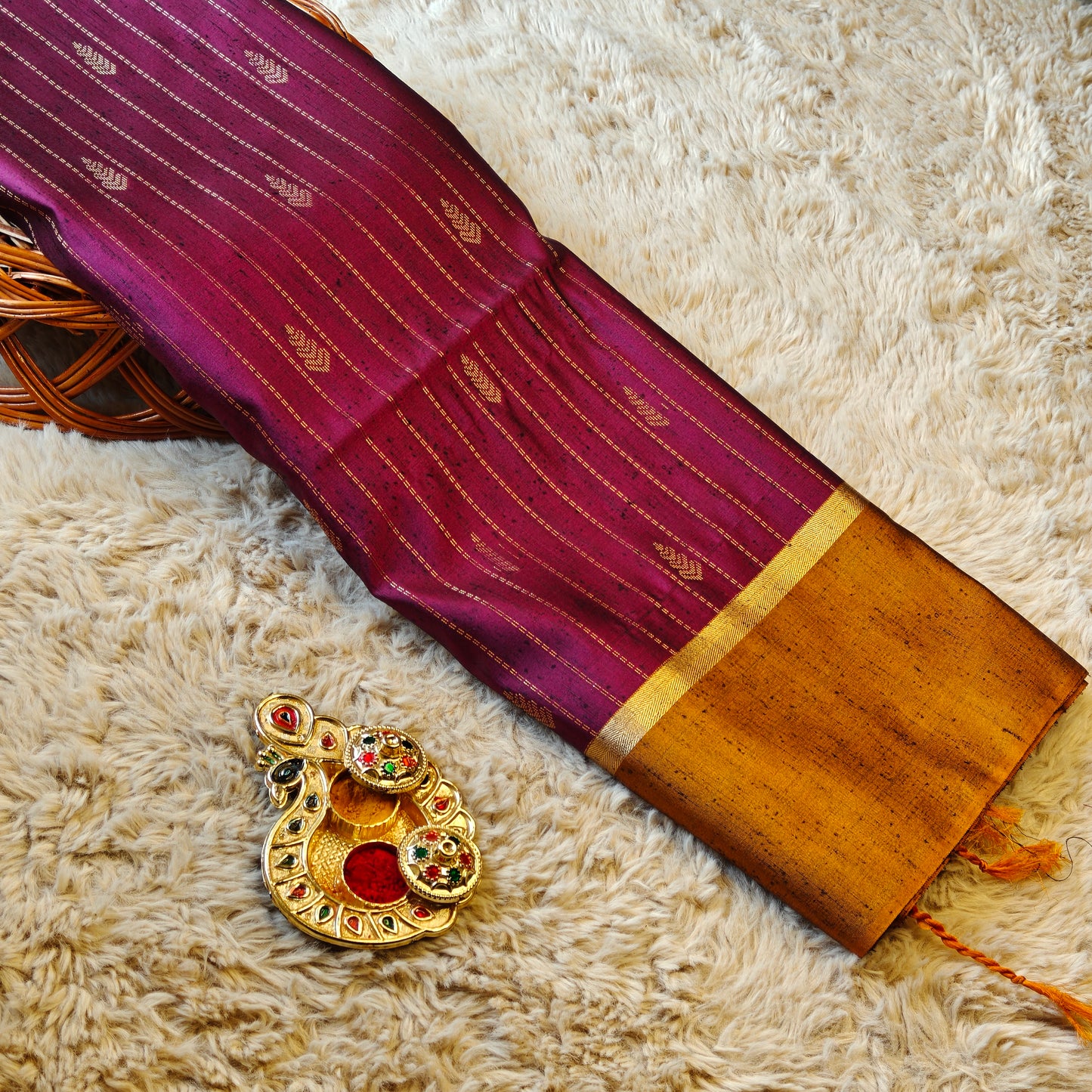 Purple soft silk zari lines saree