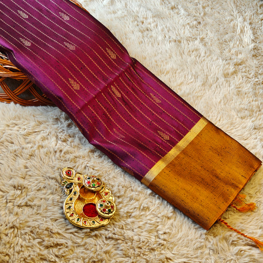 Purple soft silk zari lines saree