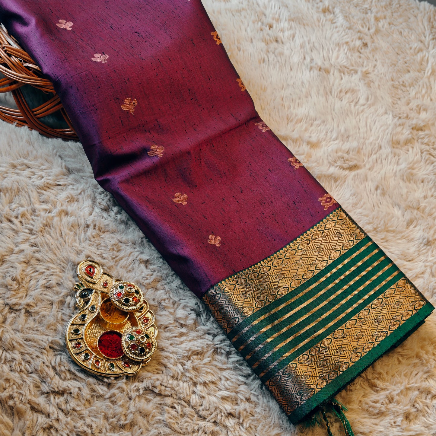 Purple soft silk zari lines saree