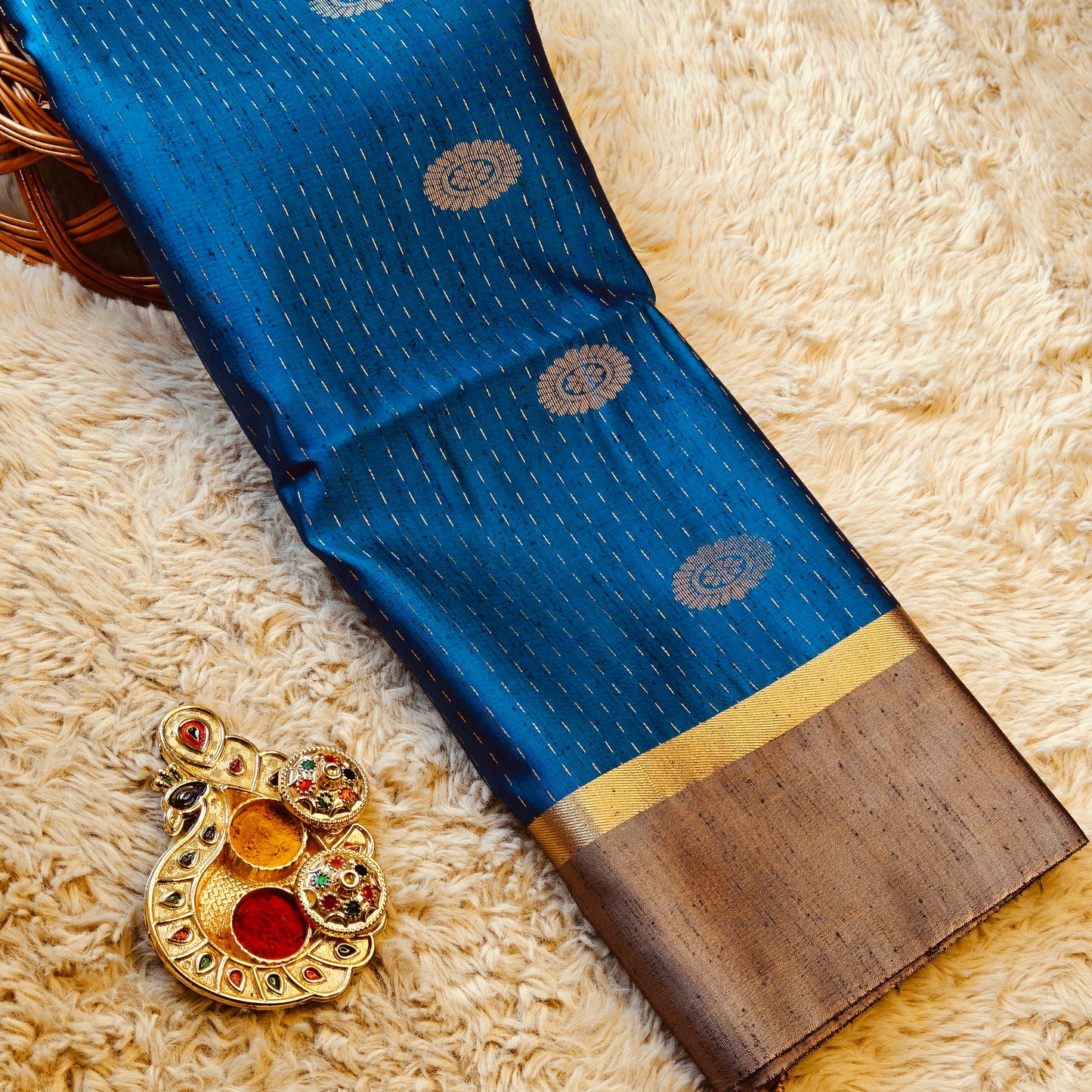 Blue soft silk zari lines saree