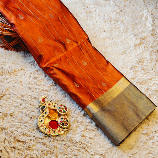 Rust orange raw soft silk saree