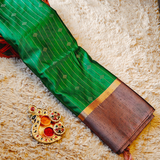 Green raw silk saree