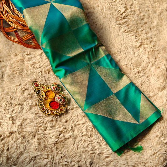 Peacock green soft silk multi checks saree