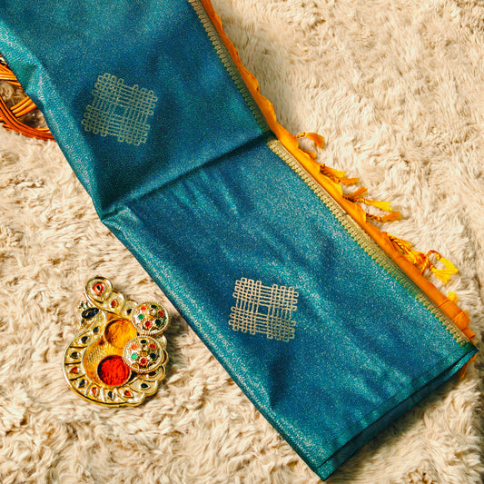 Peacock blue soft silk tissue saree
