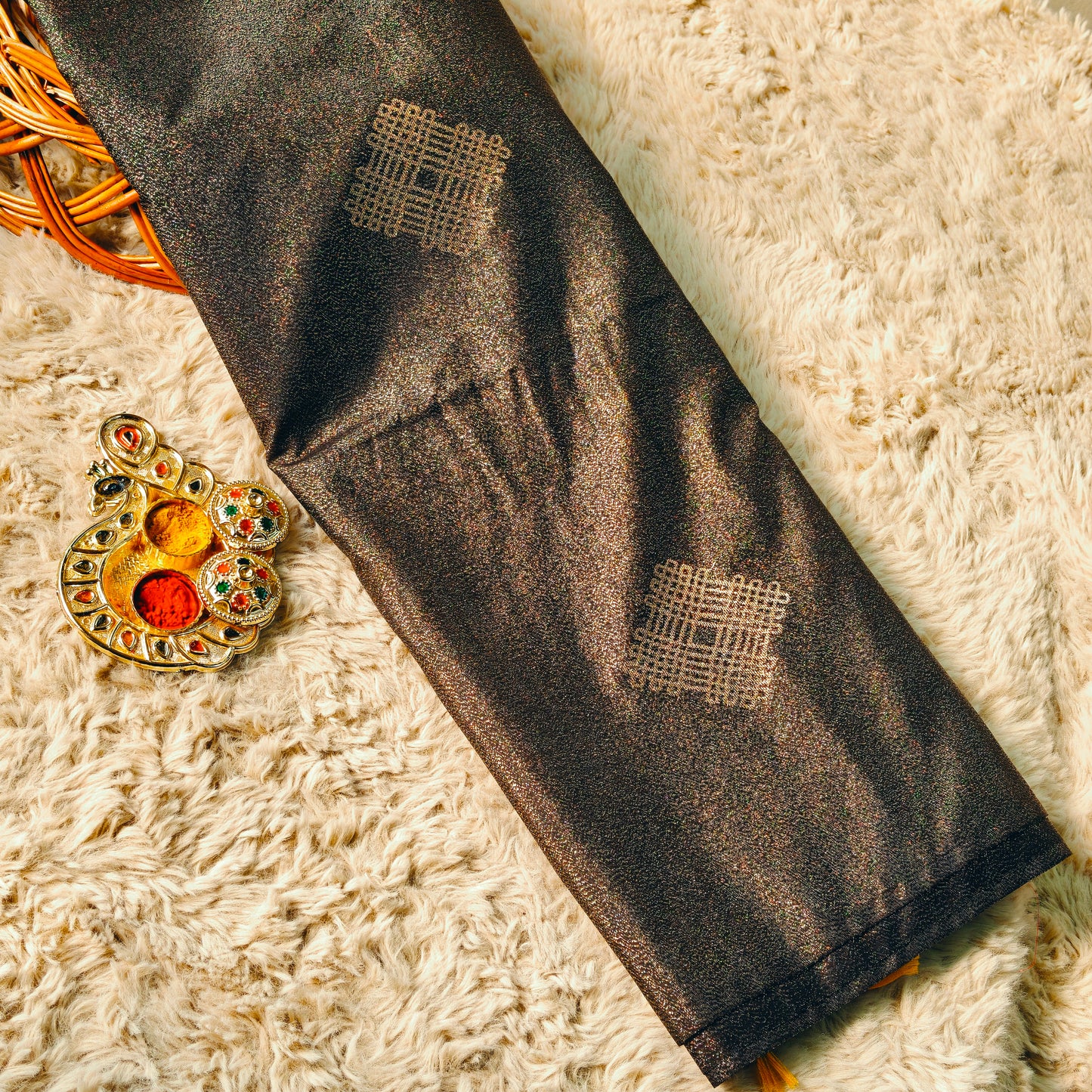 Black soft silk tissue saree