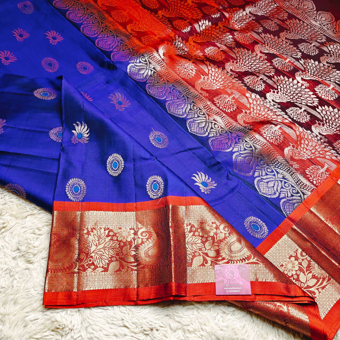 Blue Pure silk Kanchi butta saree