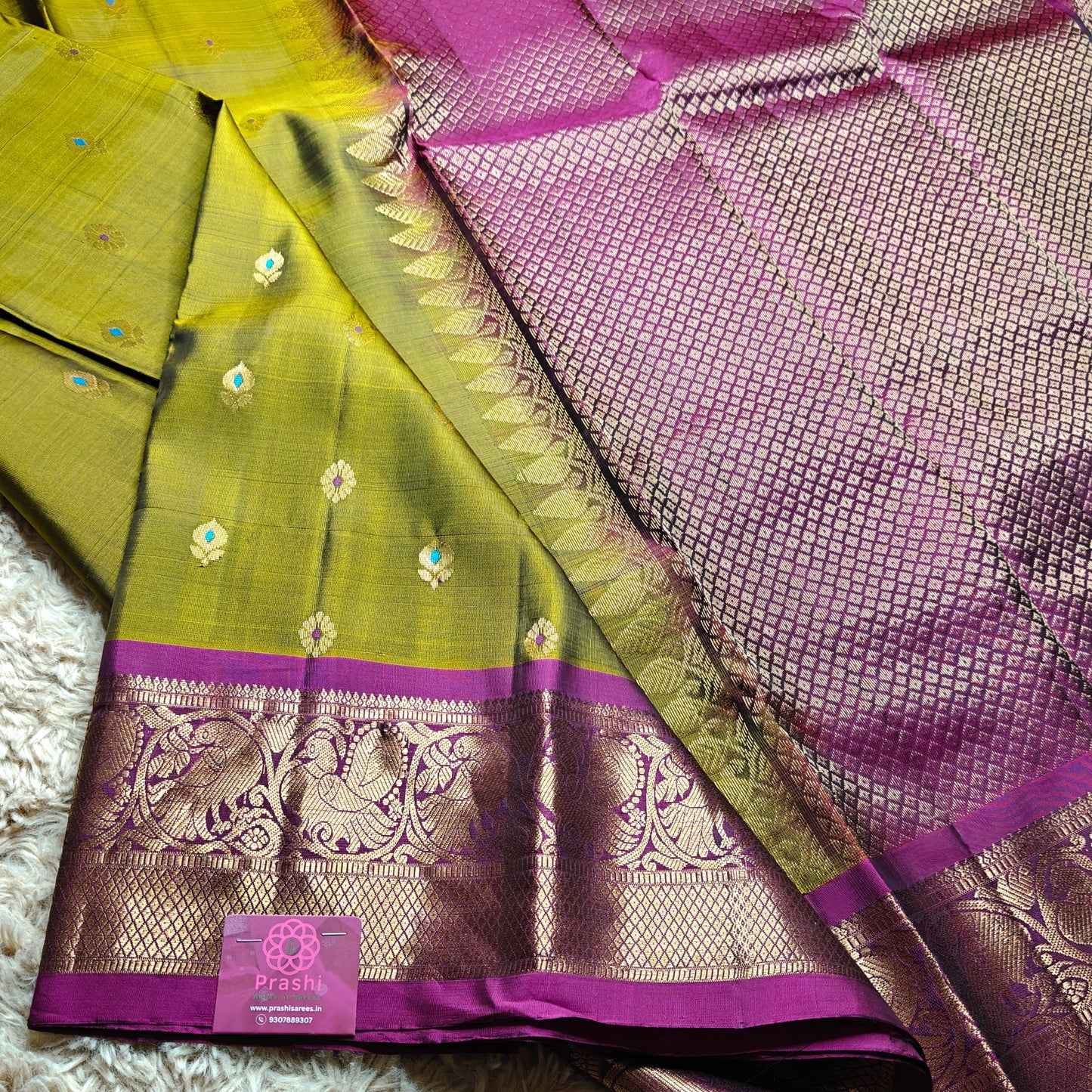Mehandi green pure silk kanchi butta saree