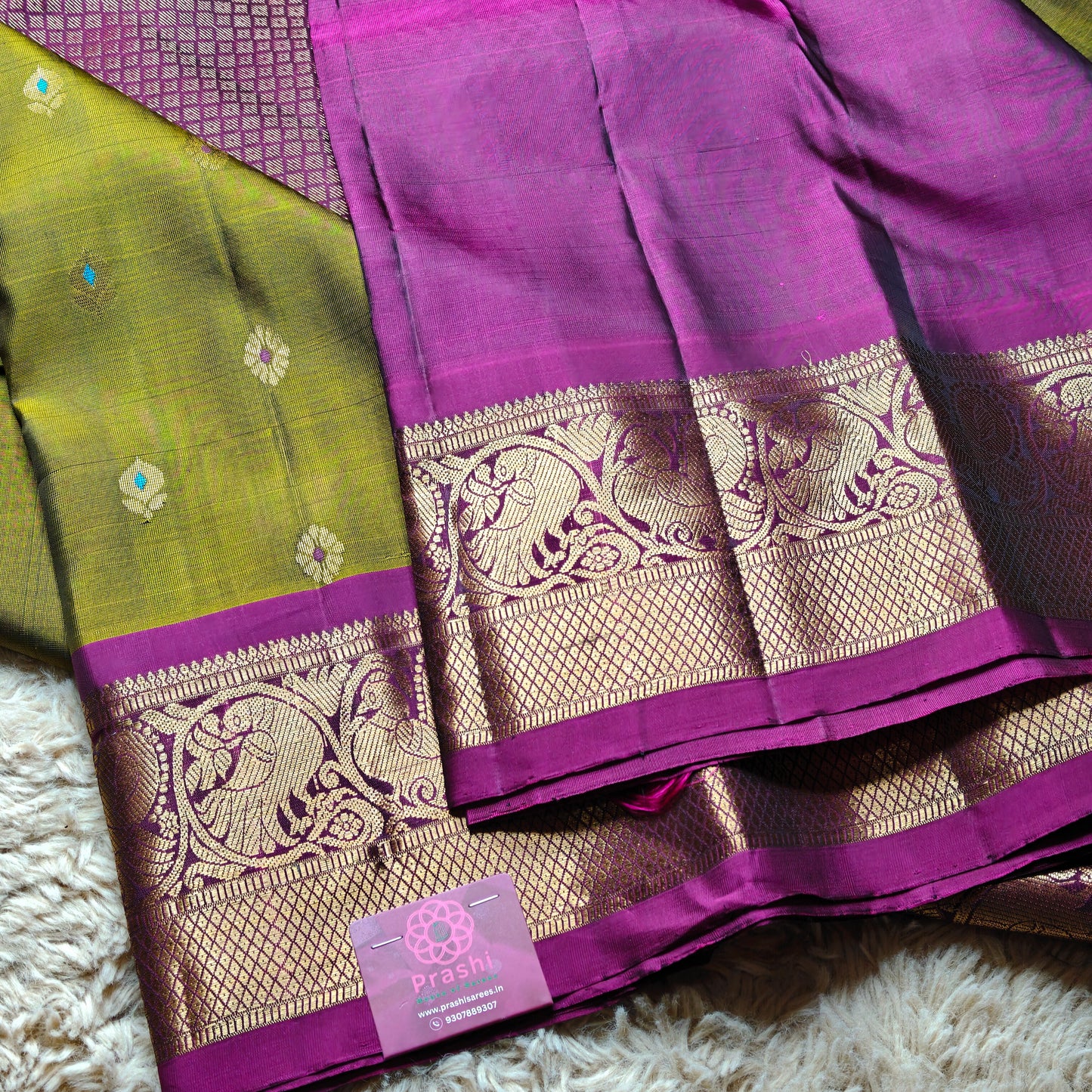 Mehandi green pure silk kanchi butta saree