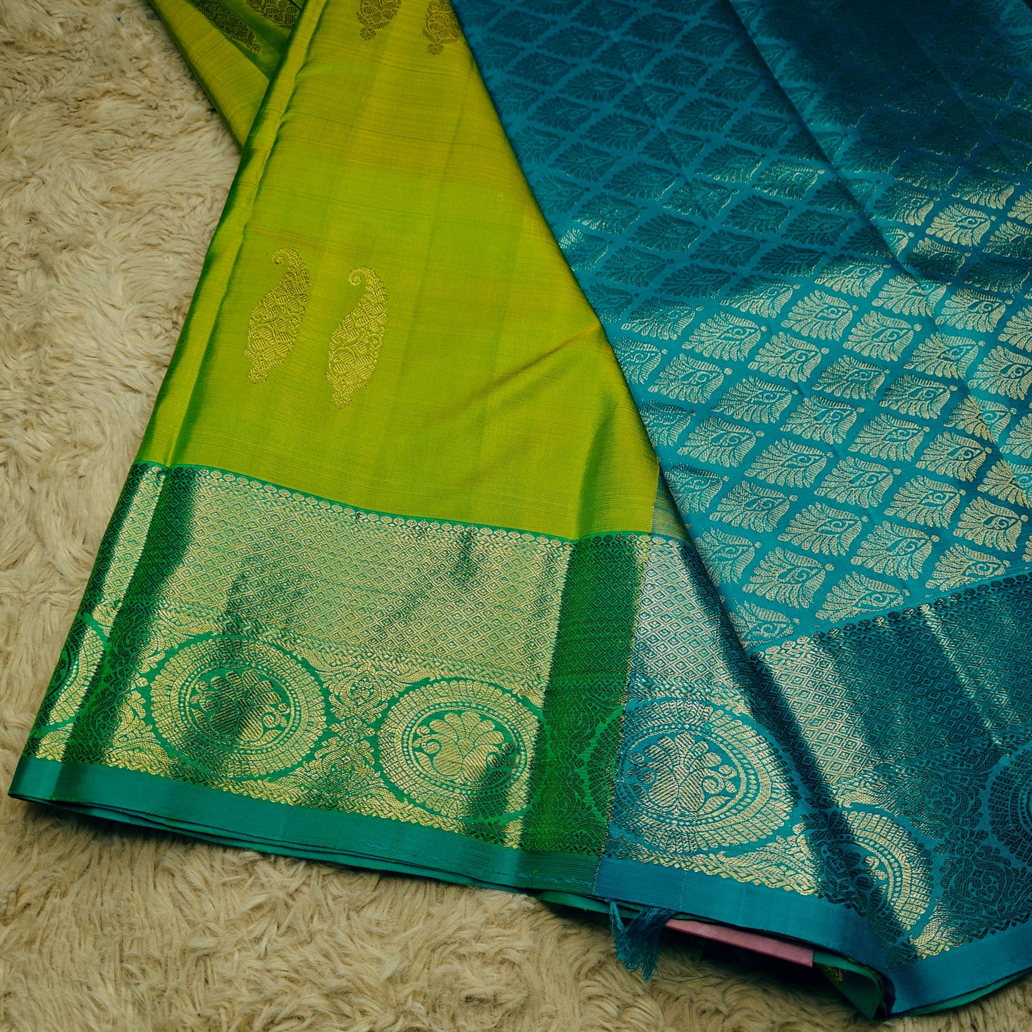 Parrot green Pure handloom kanchi silk saree