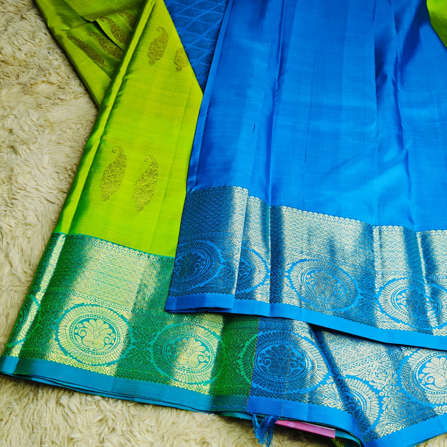 Parrot green Pure handloom kanchi silk saree