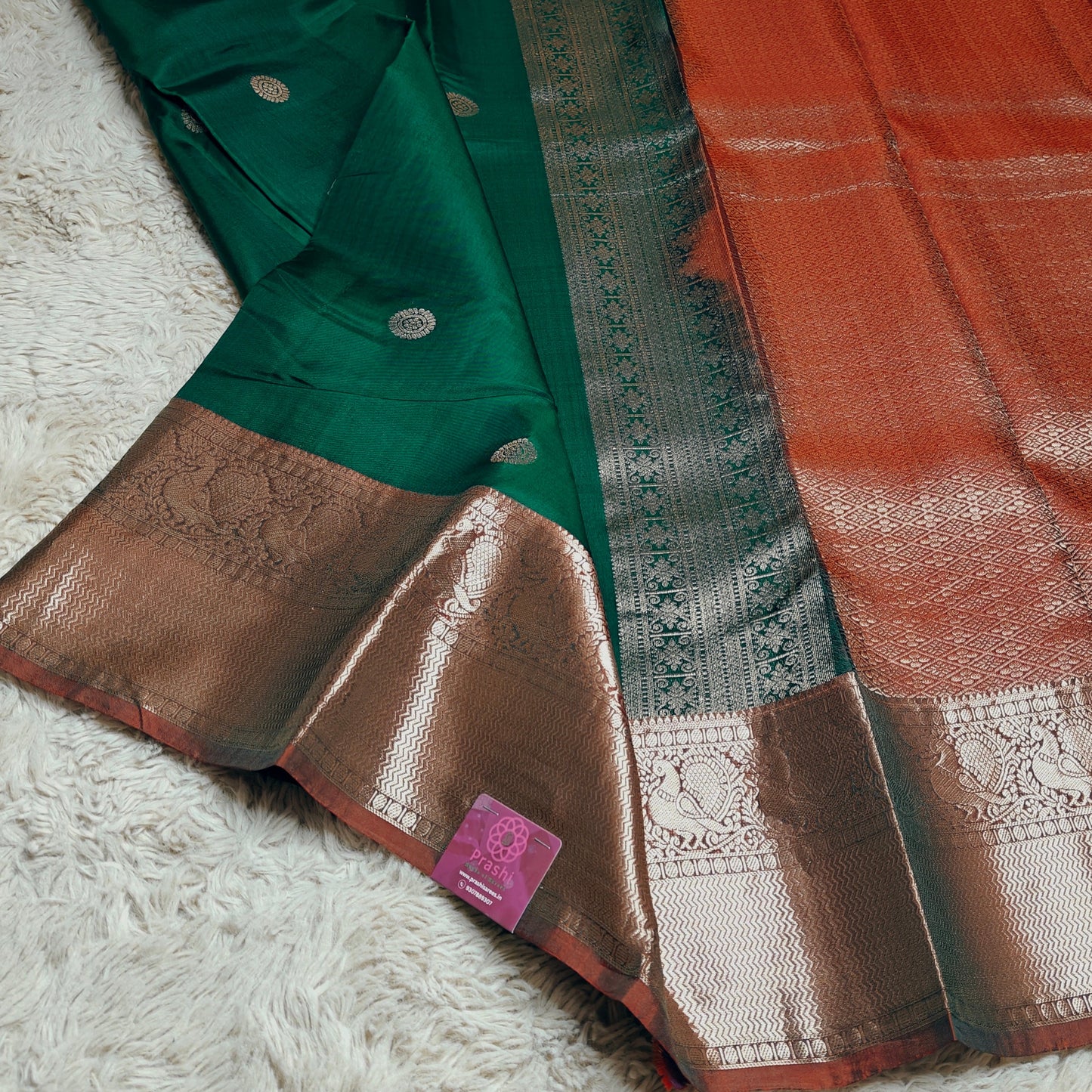 Green pure silk kanchi butta saree