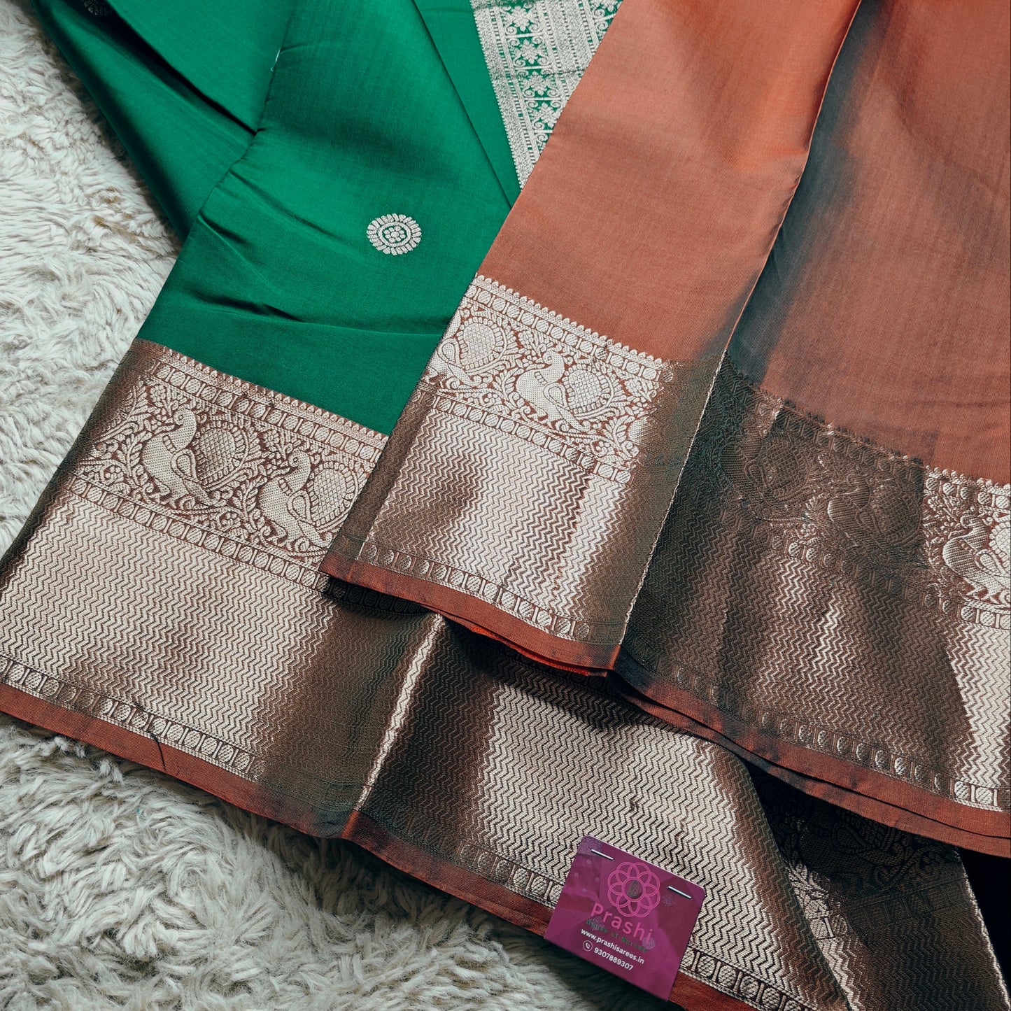 Green pure silk kanchi butta saree