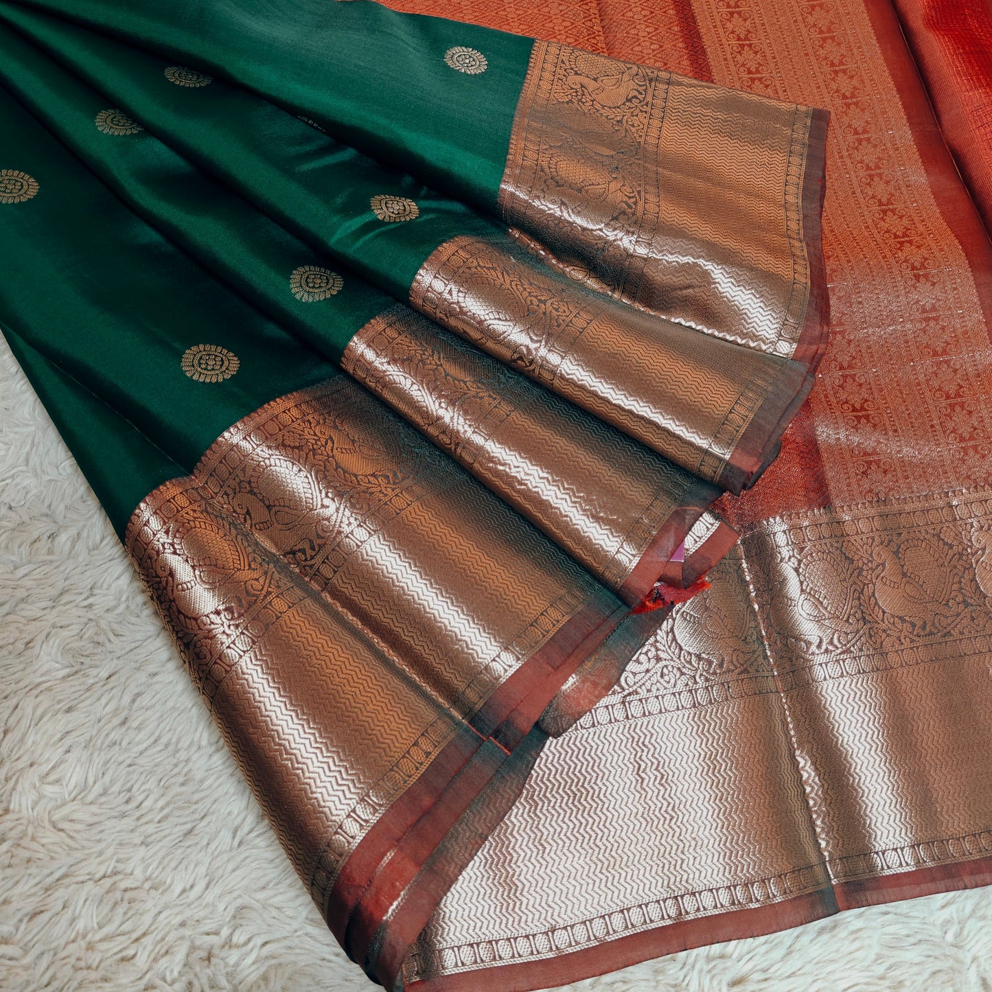 Green pure silk kanchi butta saree