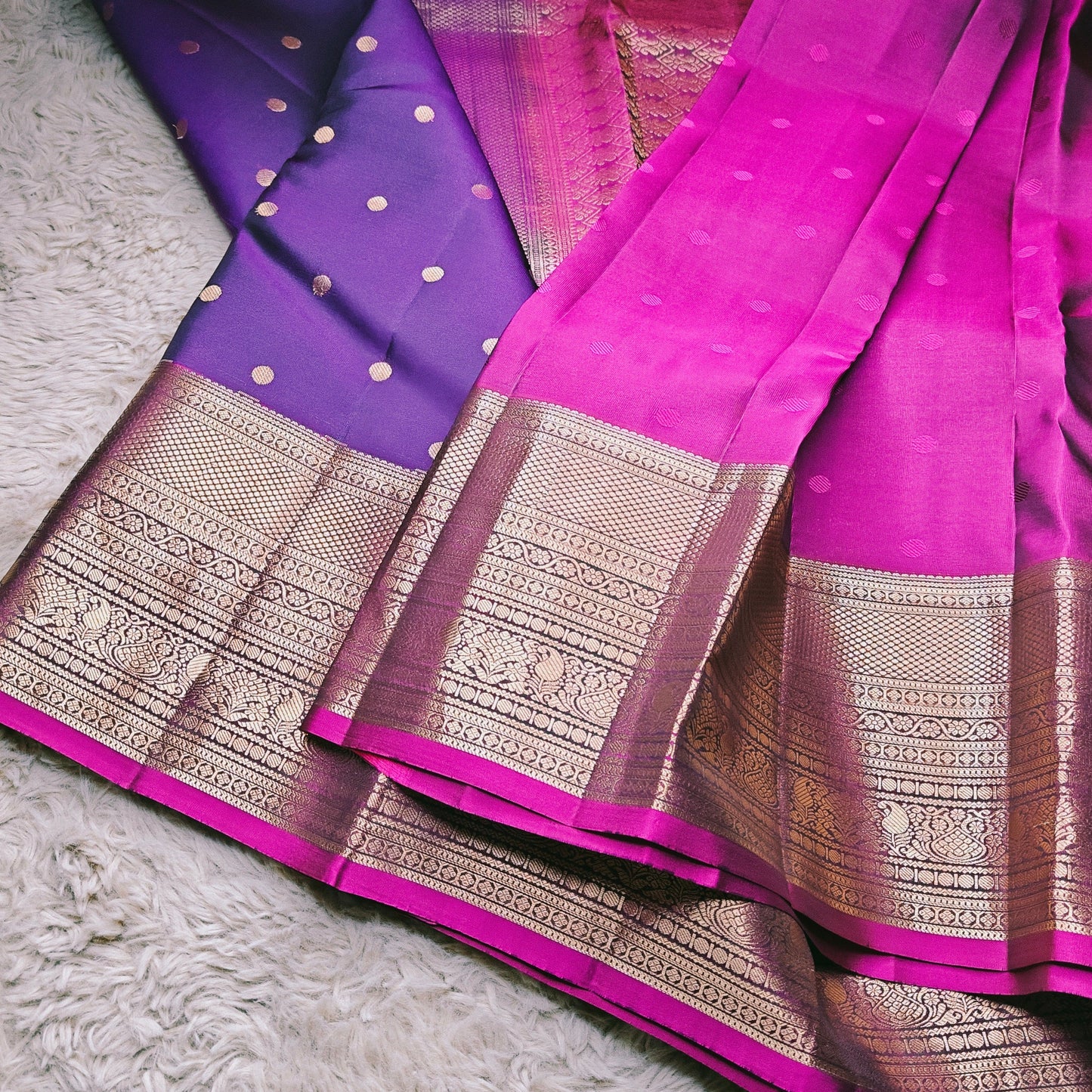 Purple pure silk kanchi butta saree