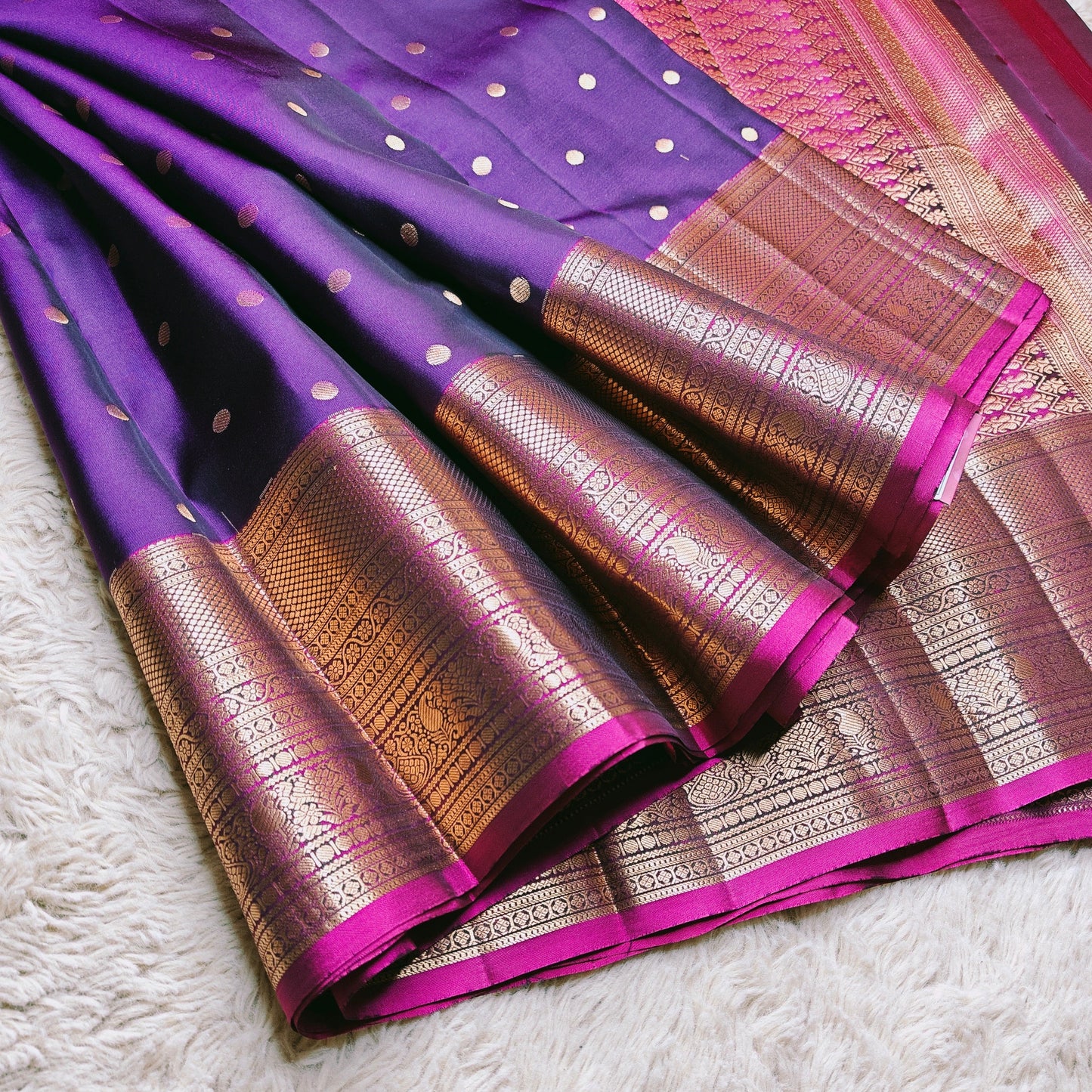Purple pure silk kanchi butta saree