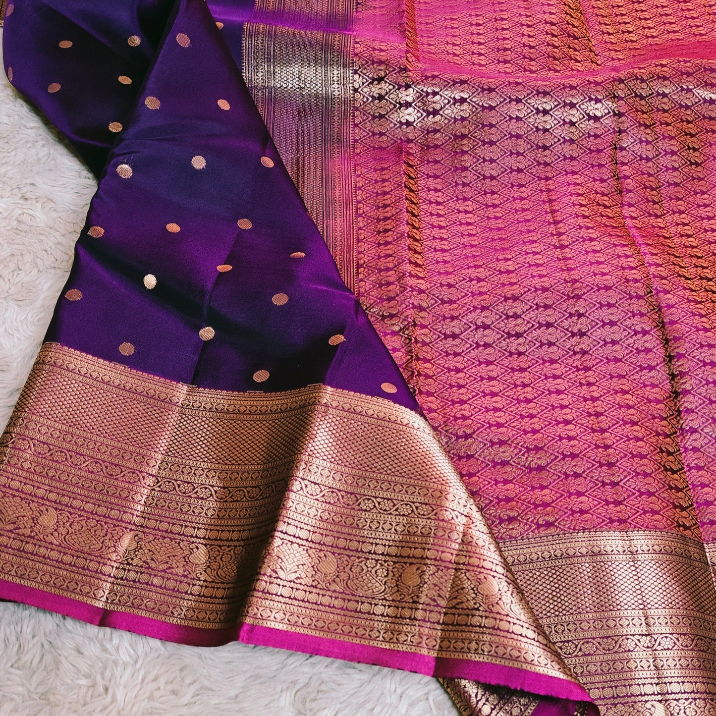 Purple pure silk kanchi butta saree