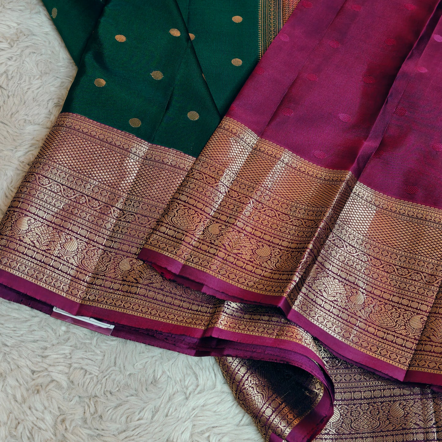 Bottle green Pure silk kanchi butta saree