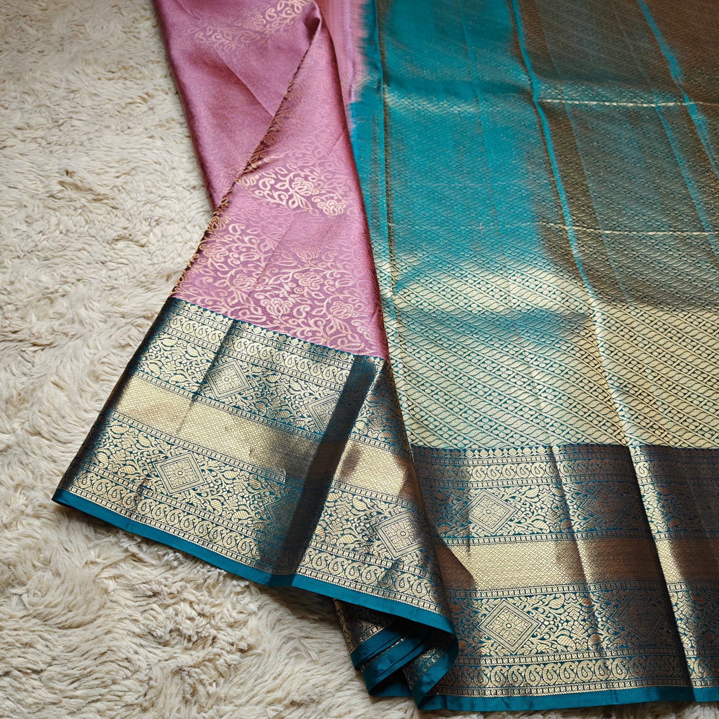 Onion pink pure silk kanchi brocade saree