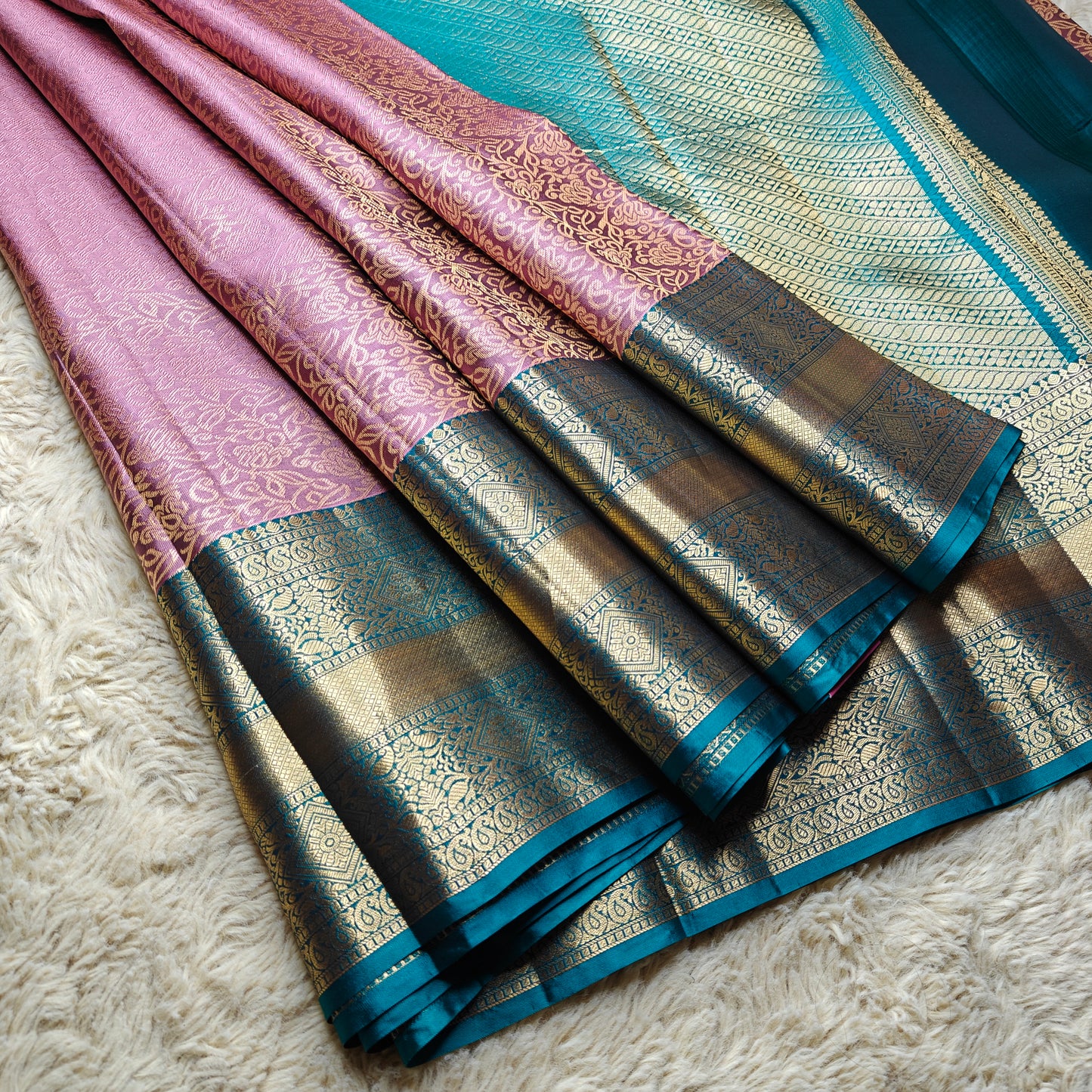 Onion pink pure silk kanchi brocade saree