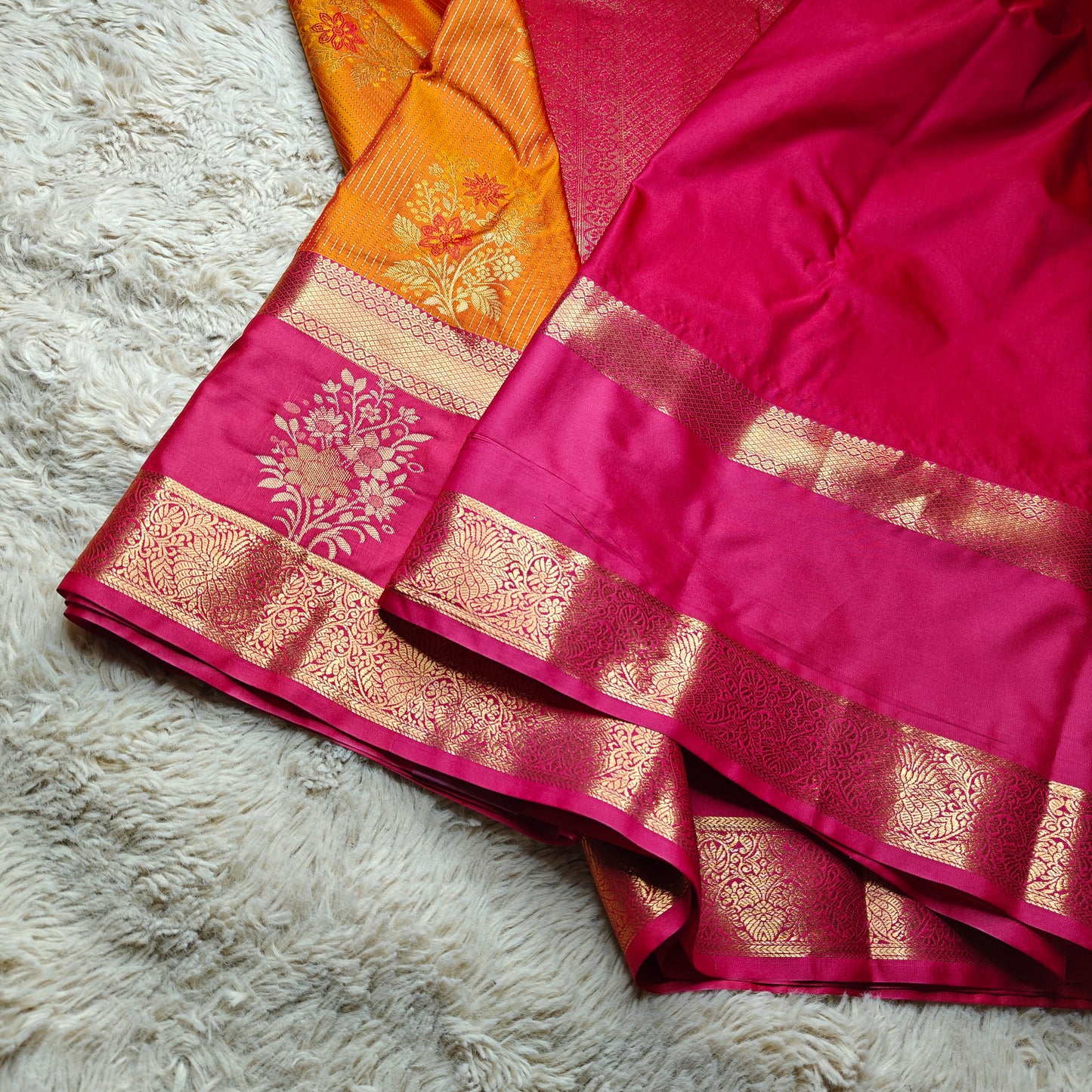 Orange semi kanchi butta saree