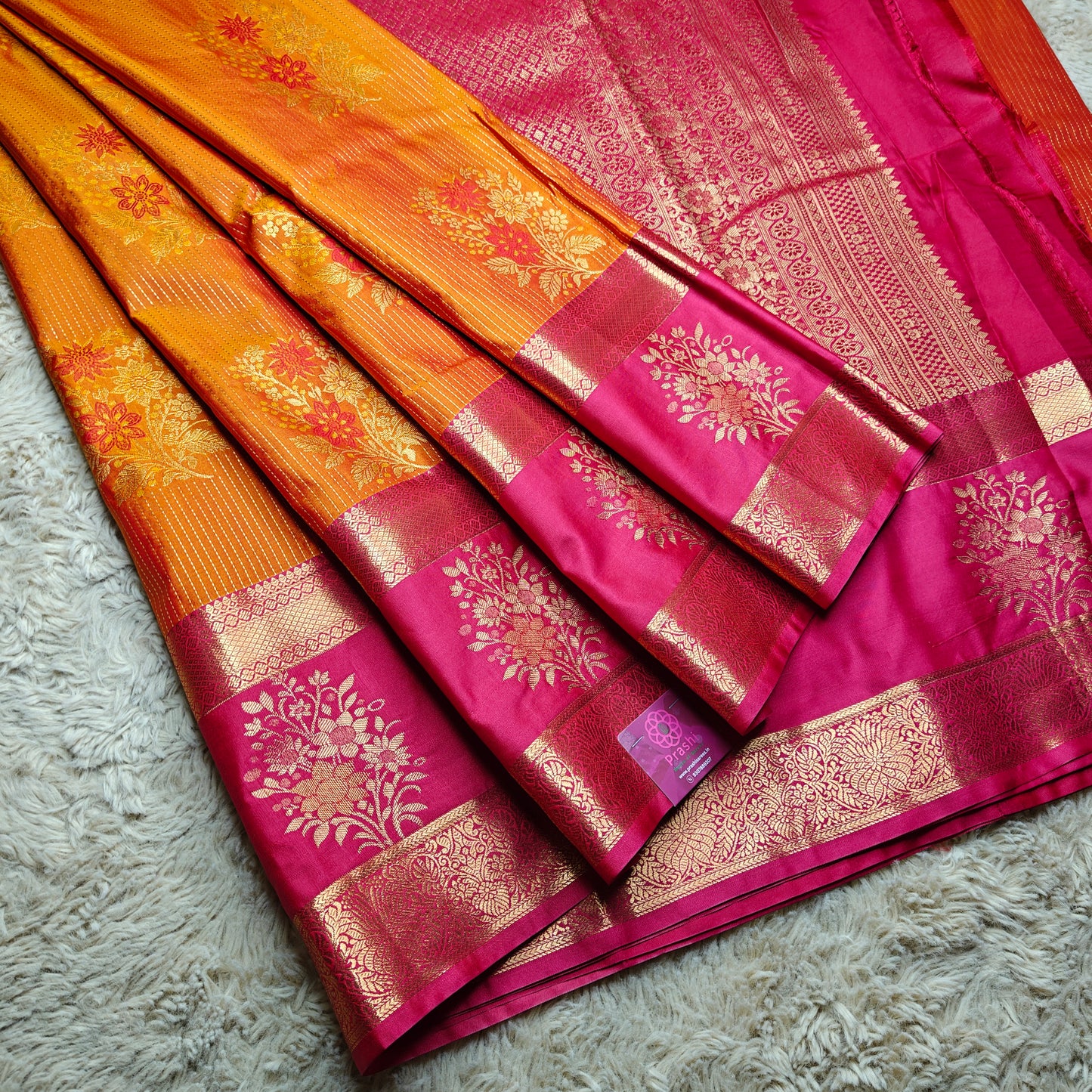 Orange semi kanchi butta saree