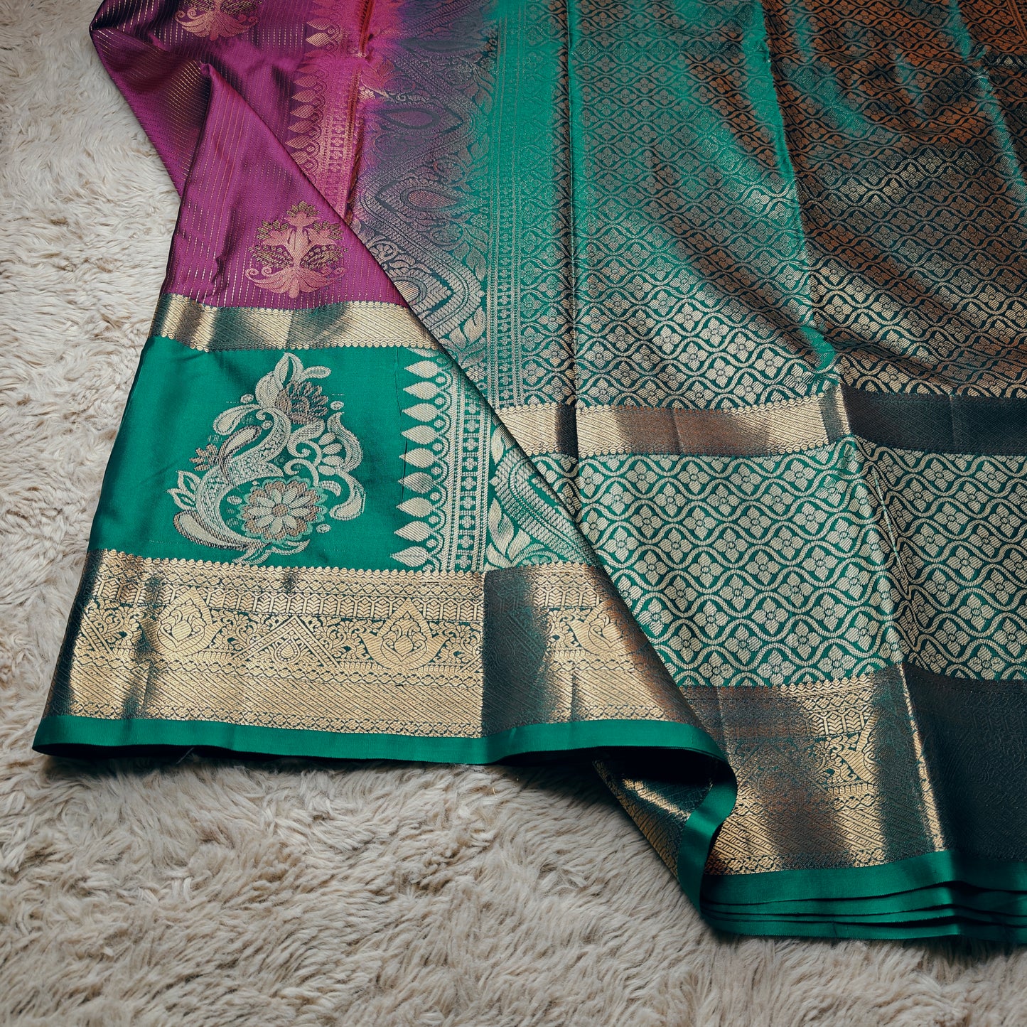 wine colour semi kanchi butta saree