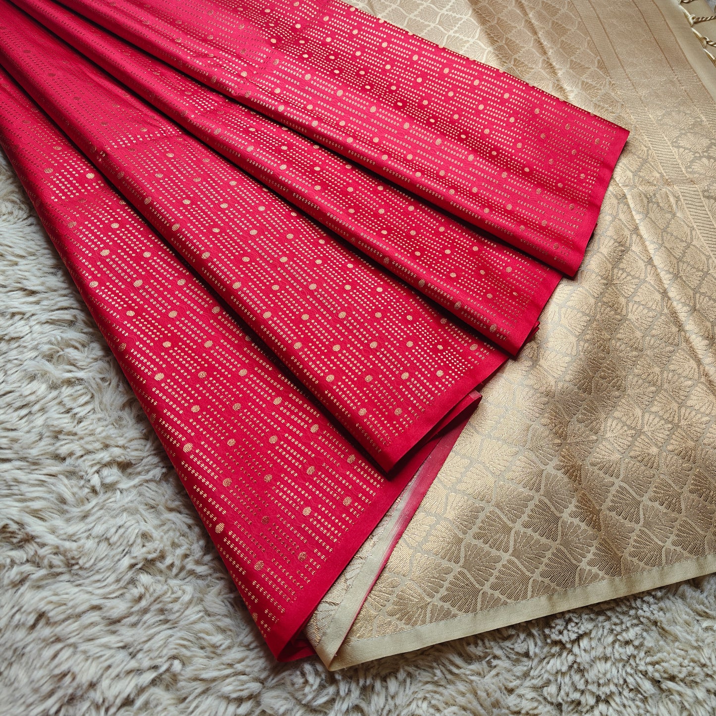 Red soft silk brocade saree