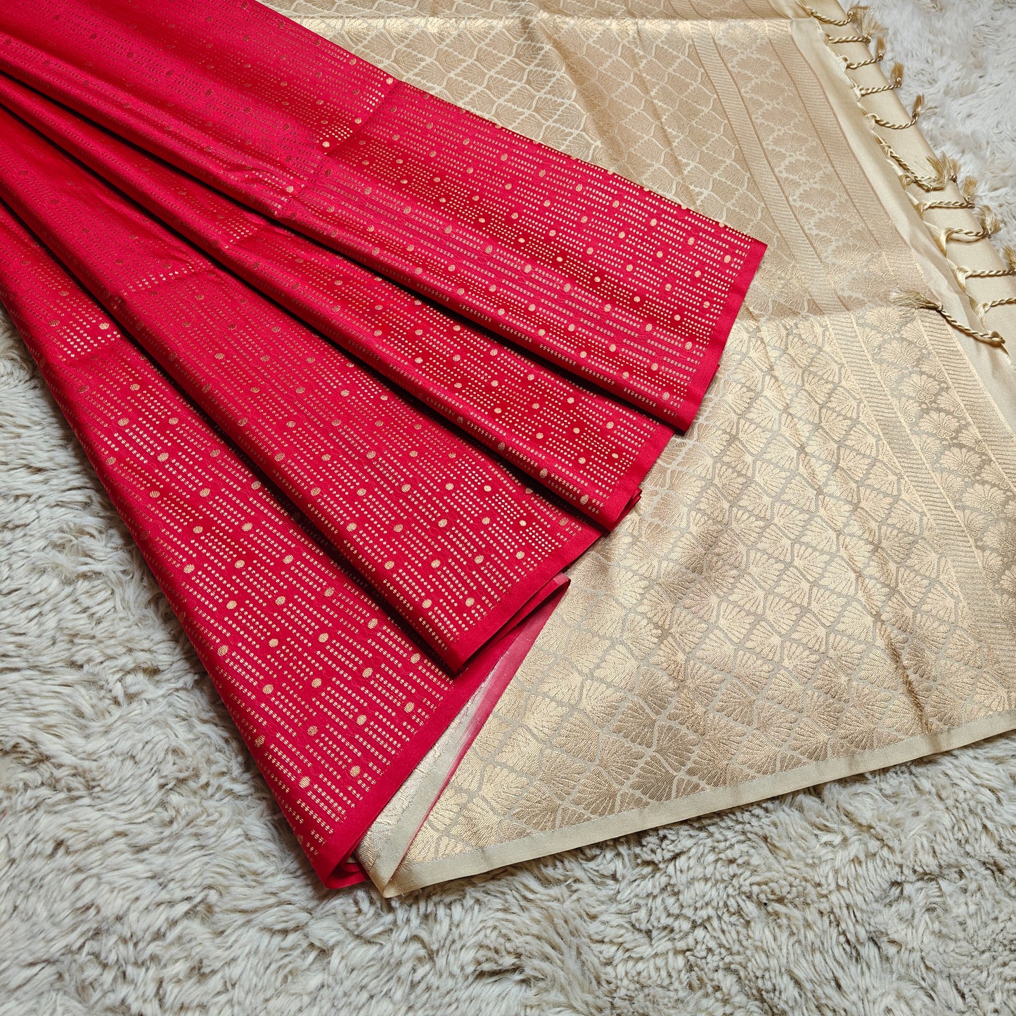 Red soft silk brocade saree
