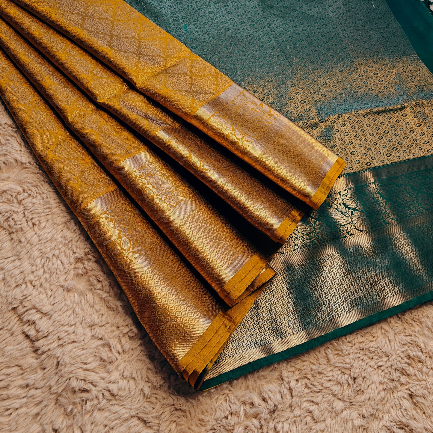 Mustared yellow soft silk brocade saree