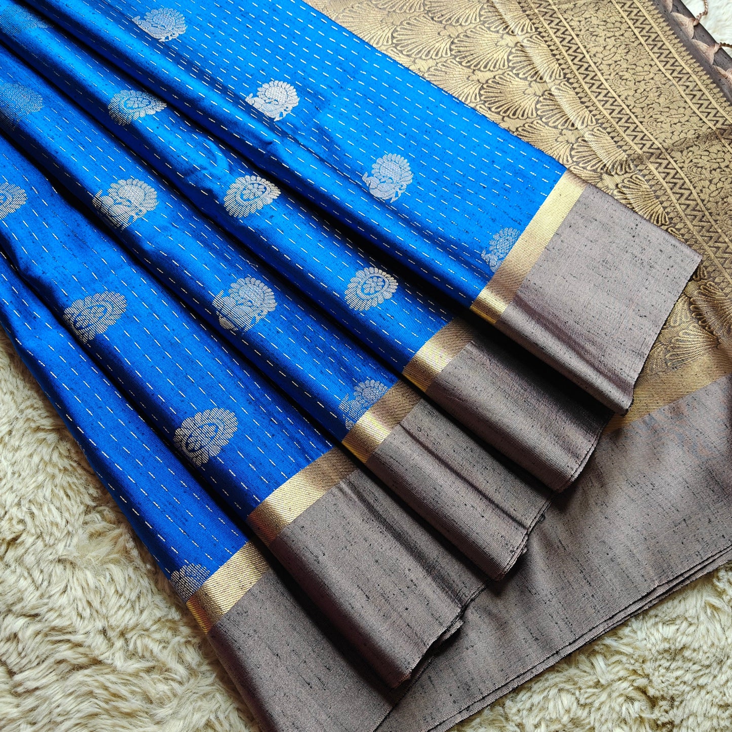 Blue soft silk zari lines saree