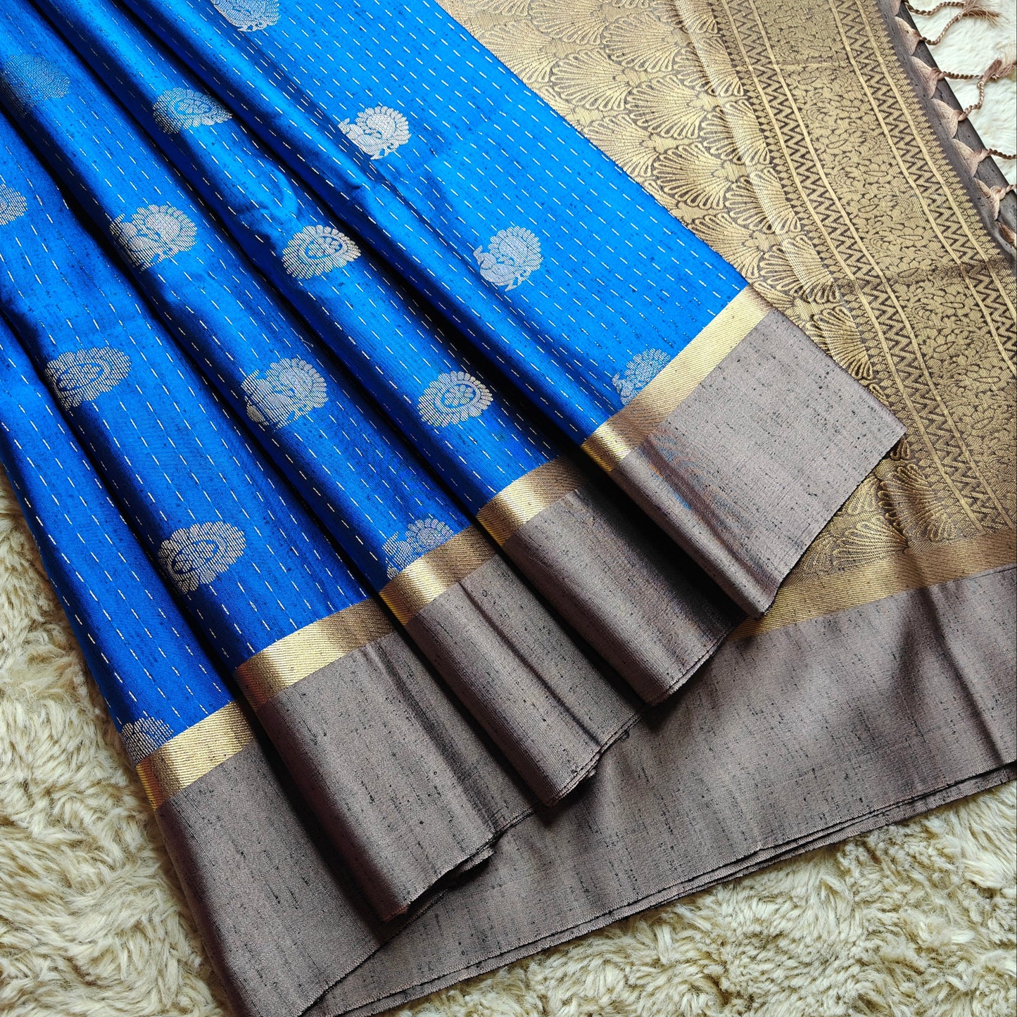 Blue soft silk zari lines saree