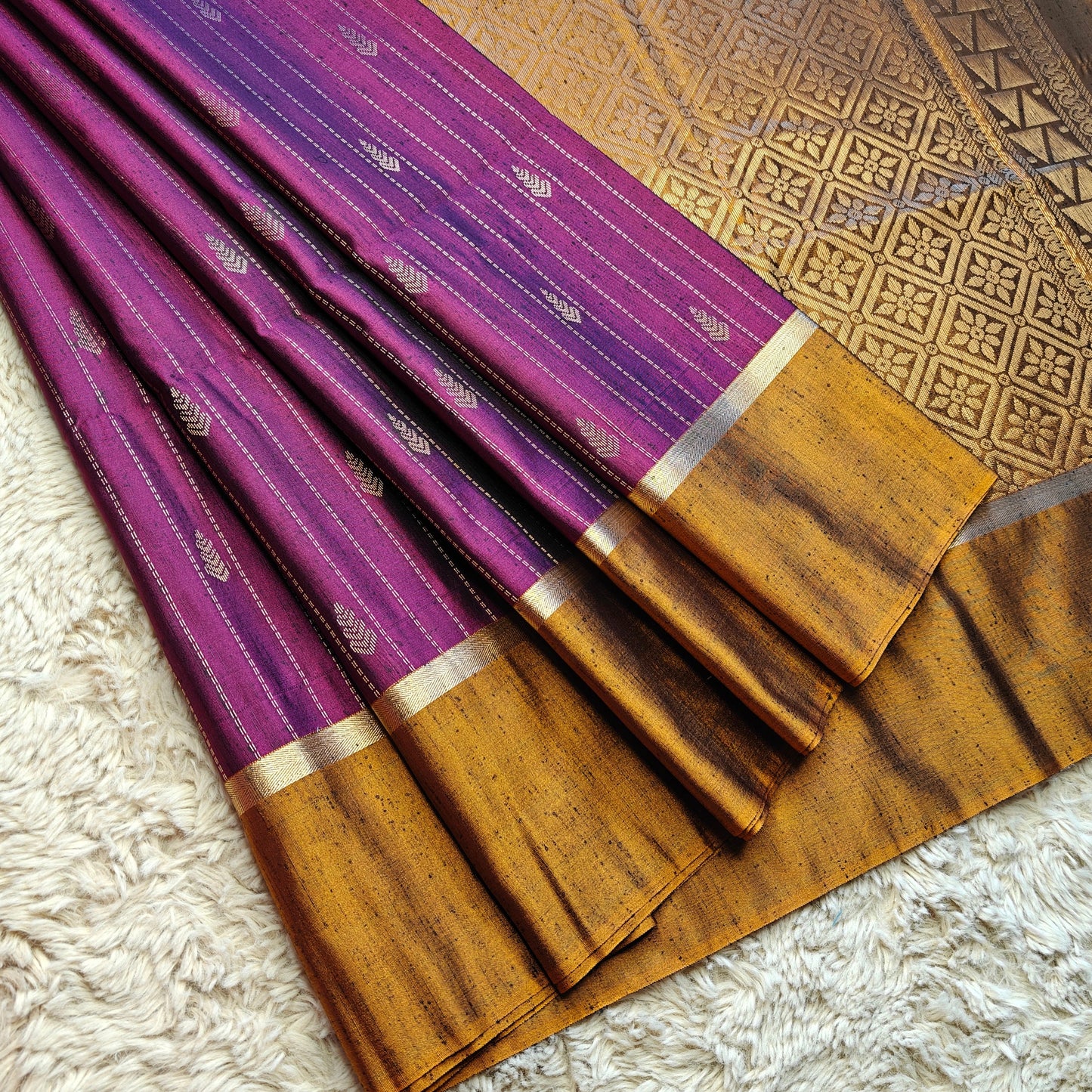 Purple soft silk zari lines saree