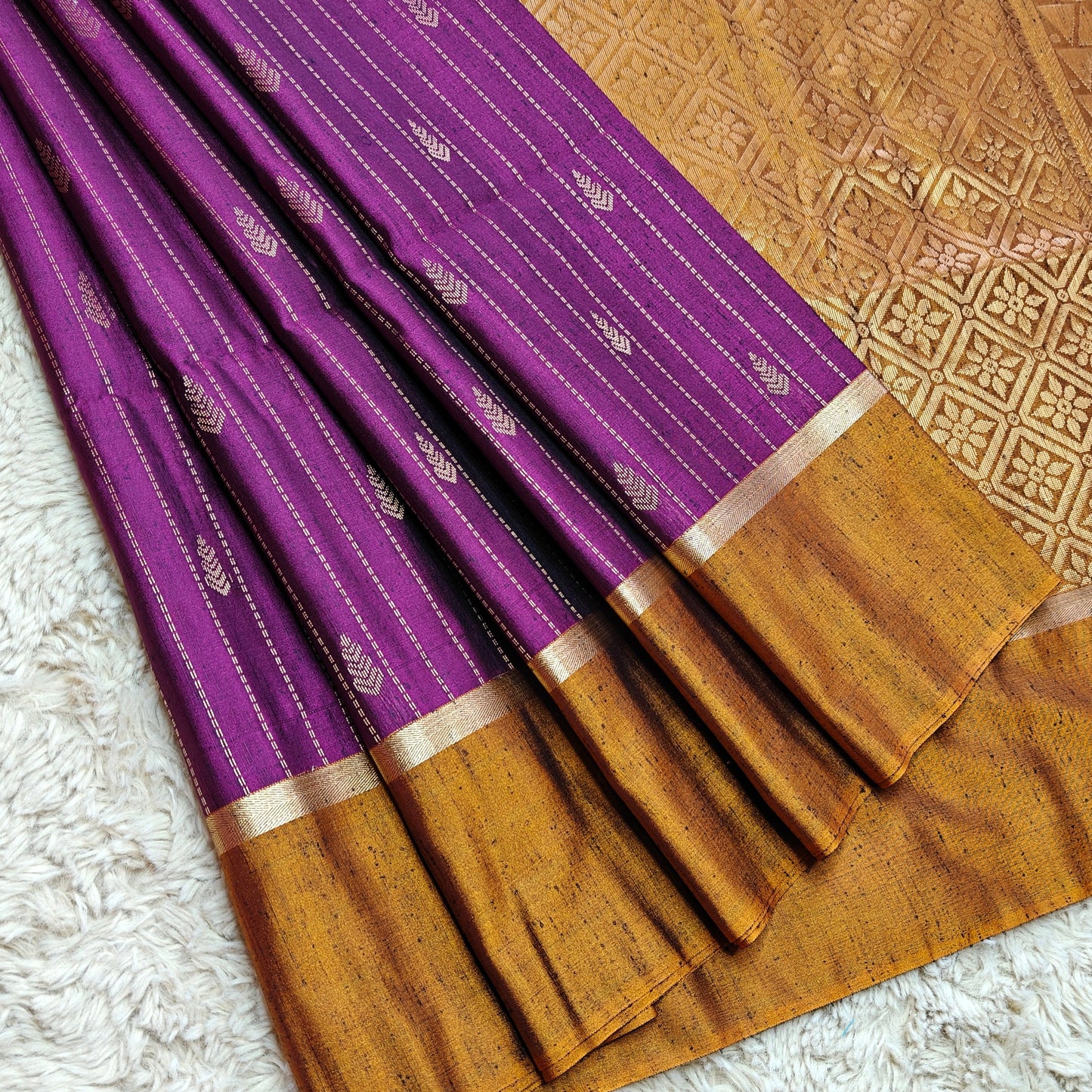 Purple soft silk zari lines saree