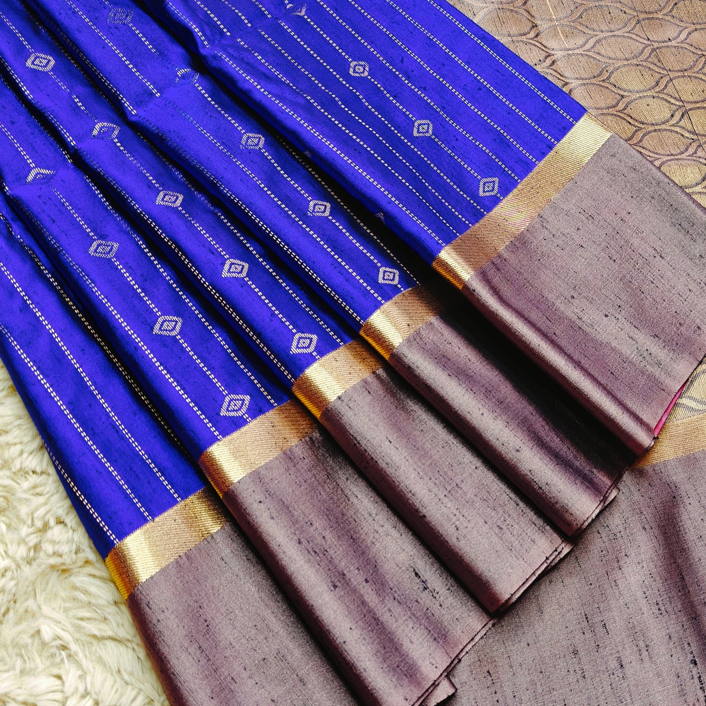 Royal blue soft silk zari lines saree