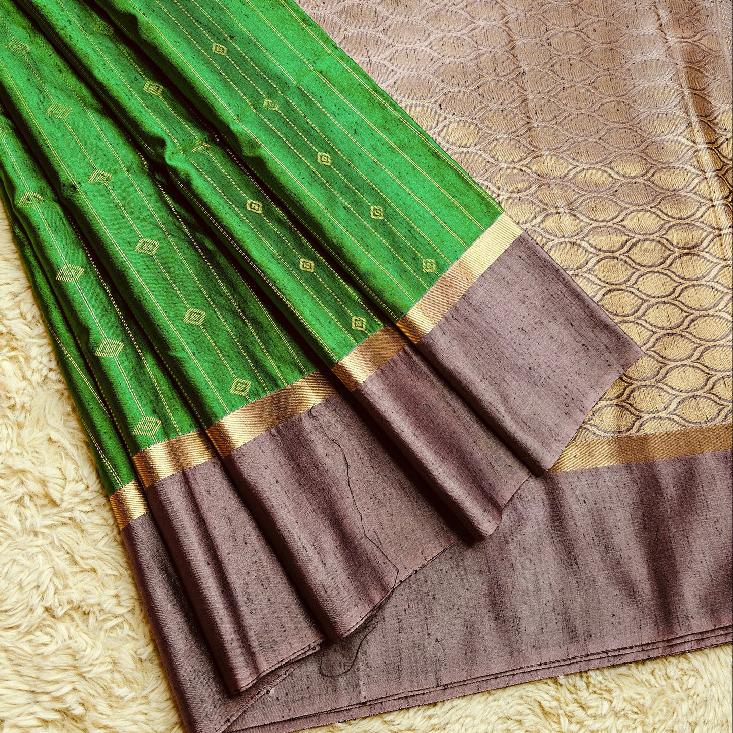 parrot green soft silk zari lines saree